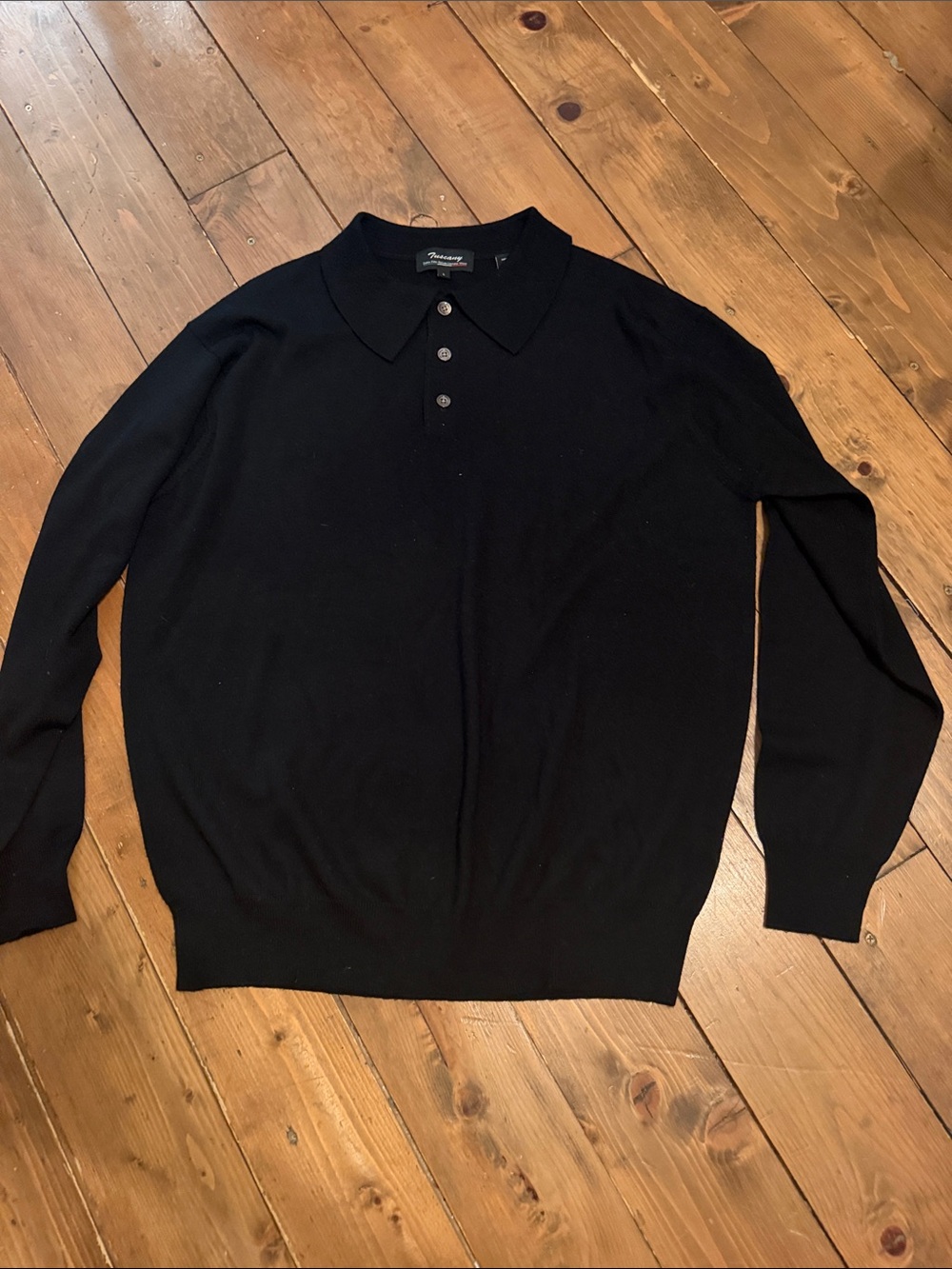 Men's Black V-Neck Polo Sweater